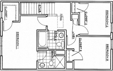 Floor plan for 3 beds, 2 baths, 1586 sqft